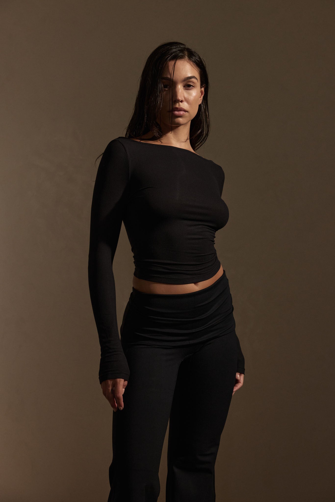 Alternative view of Paddington Long Sleeve   Black Lightweight Rib