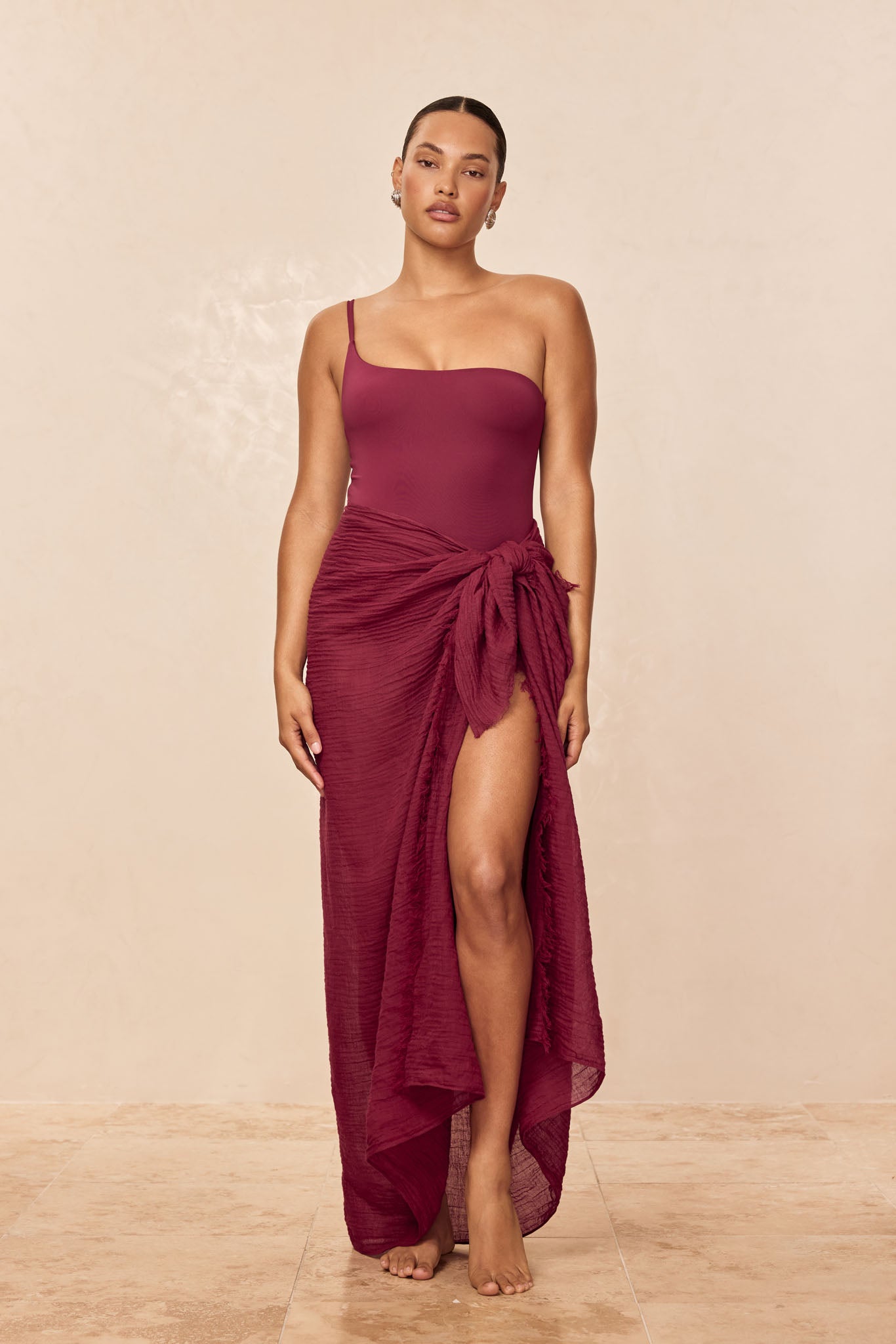 Alternative view of St. Tropez Sarong - Fig Crinkle Linen