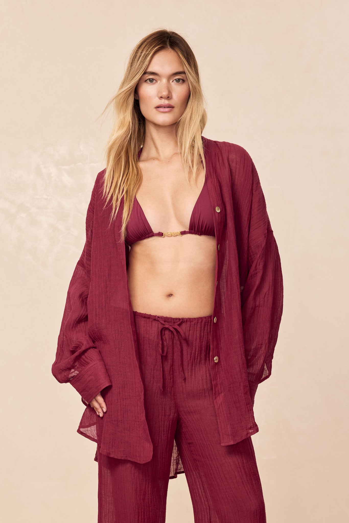 Alternative view of Barcelona Tunic - Fig Crinkle Linen