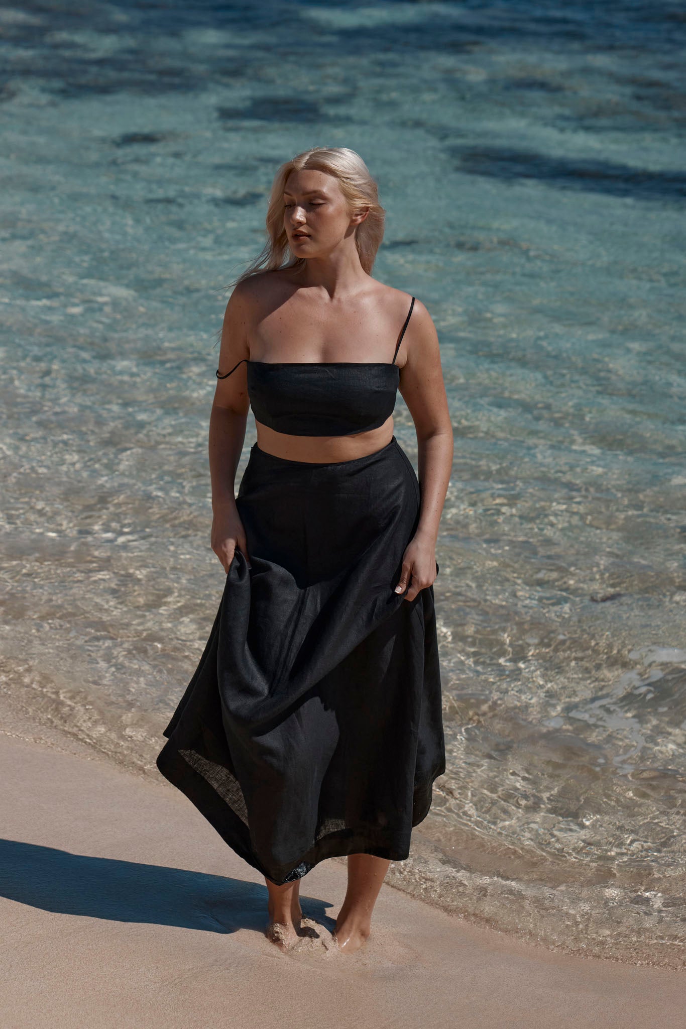 Alternative view of San Diego Skirt - Black Linen